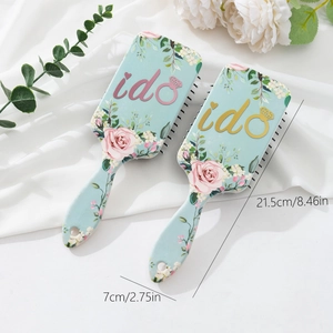 Floral air cushion hairbrush with I Do lettering and rose pattern, 8.46 inch length