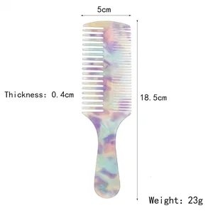 Dual-tooth acetate hair comb with marble texture and dimensions 18.5cm x 5cm