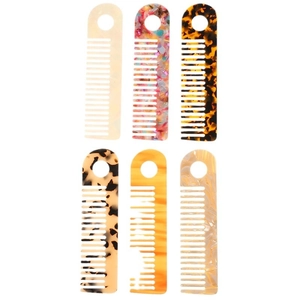 6-piece marble acetate hair comb set with anti-static design and colorful tortoiseshell patterns