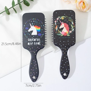 Antistatische Luftkissen-Haarbürste mit Einhorn-Druck und floralen Regenbogen-Motiven