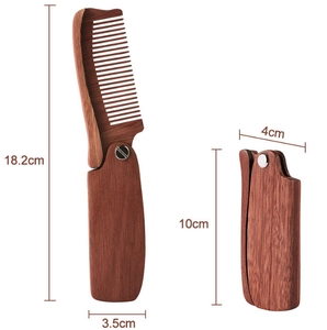 Portable folding green sandalwood comb with anti-static natural wood grain finish