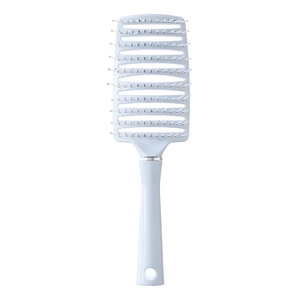 Light blue curved vent hairbrush with massage bristles and ergonomic handle design