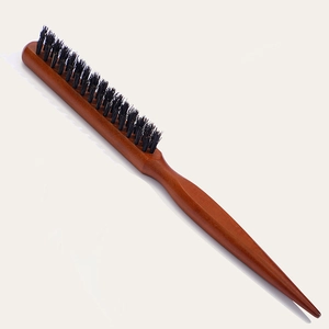 Cepillo para el cabello de tres filas de cerdas de jabalí con mango de madera rojo punta