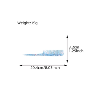 Blue floral acetate styling comb with fine tail for hair parting and anti-static grooming
