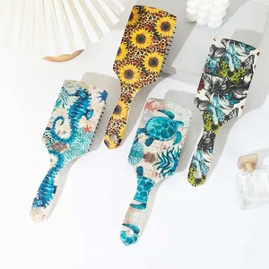 Vintage Paddle Hair Brush Women Massage Air Cushion Comb Sunflower Butterfly Sea Creature Floral Print ABS Paddle Hair Tool