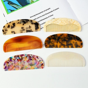 Set of six colorful leopard print acetate hair combs with elegant tortoiseshell patterns