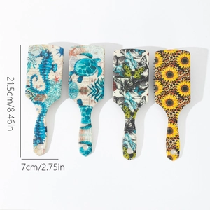Retro hair massage cushion brushes with sunflower and butterfly prints, size 21.5x7cm