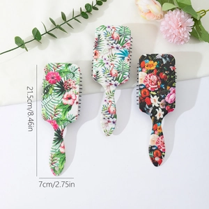 Floral printed hair brush set with air cushion massage bristles for women 3-piece kit