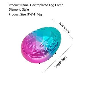 Egg-shaped detangling hairbrush with gradient metallic purple and blue diamond pattern