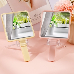 Cute Cat Peach Handheld Makeup Mirror Square Portable ABS Plastic Handle Mirror For Women Girls Desktop Vanity Mirror