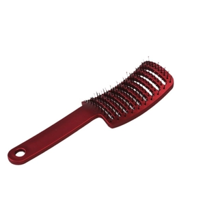 Curved vented hair brush for styling and scalp massage in elegant metallic burgundy red