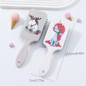 Cartoon unicorn massage hairbrush with soft cushion bristles for daily styling
