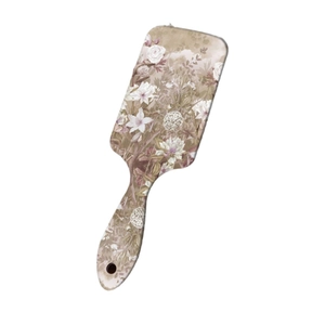 Vintage floral printed paddle hair brush with cushioned bristles for scalp massage