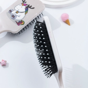Cartoon unicorn massage hairbrush set with rainbow pattern and white air cushion bristles