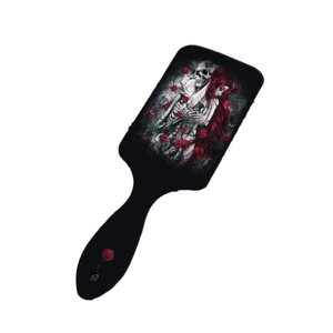 Gothic-Haarbürste mit Totenkopf- und Rosen-Illustration auf schwarzem Luftkissen-Design
