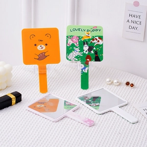 Miroir de Maquillage à Main Mignon Dessin Animé Miroir de Courtoisie Carré Portable Cadre ABS pour Femmes Filles Voyage