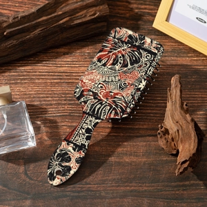 Bohemian tribal print cushion hairbrush with anti-static massage bristles and ergonomic handle