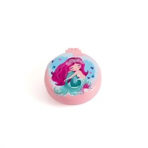 Pink portable folding mirror hairbrush featuring a cute cartoon mermaid illustration