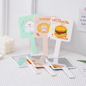 Miroir à main carré mignon avec illustrations de dessins animés et poignée ergonomique