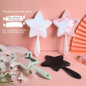 Star shaped handheld makeup mirror in four colors with portable handle and hanging hole