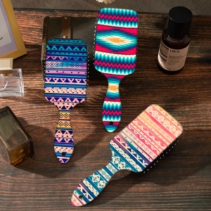 Three-piece bohemian air cushion massage hairbrushes set with colorful geometric patterns