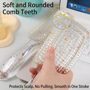 Transparent hairbrush set with gold foil glitter and soft yellow massage bristles