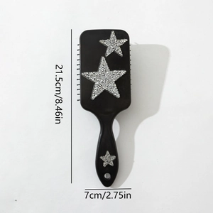 Brosse à cheveux strass avec étoiles argentées pour massage du cuir chevelu et démêlage