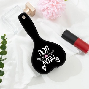 Brosse à cheveux chat noir mignonne avec design Meow You sur fond de tissu blanc