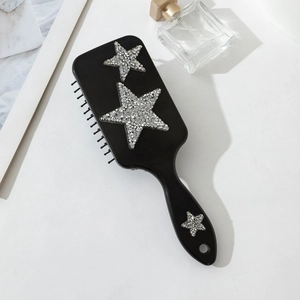 Brosse à cheveux plate avec étoiles en strass pour massage du cuir chevelu et démêlage