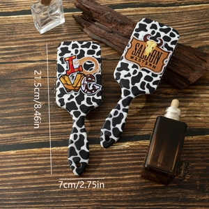 Brosses à cheveux style western rétro avec motif vache, broderies et coussin d'air