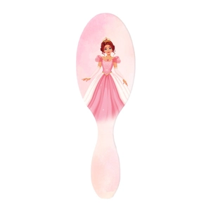Pink cartoon princess paddle brush with anti-static bristles and ergonomic hair massage design