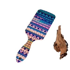 Colorful Bohemian paddle hair brush with geometric patterns for scalp massage and detangling