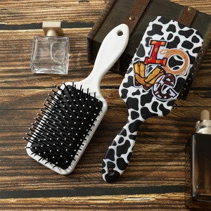 Set de brosses à cheveux style western avec motif vache et broderie LOVE colorée