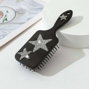 Brosse à Cheveux à Coussin d'Air avec Étoiles en Strass pour Femme Massage du Cuir Chevelu Anti-Statique Peigne avec Motif Étoile Argentée