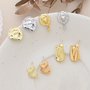 Baroque style gold-plated DIY earring components with lion relief and hammered textures