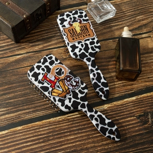 Brosses à cheveux style Western, imprimé vache avec broderies crâne de bœuf et Love