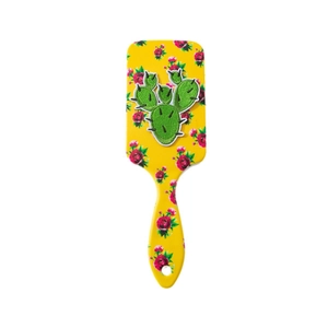 Brosse de massage carrée à coussin d'air avec motif floral jaune et patch cactus brodé