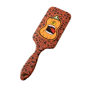 Halloween orange air cushion hairbrush with 3D pumpkin embroidery and ghost patterns