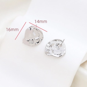Macro shot of silver baroque lava stud earring with 16mm x 14mm size dimension labels