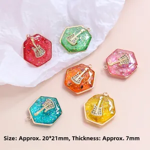 Ciondoli chitarra 20x21x7mm con glitter in 6 colori per creazione gioielli DIY