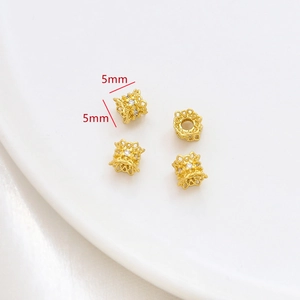 Macro de cuentas huecas doradas de 5mm con circón para la creación de joyas DIY