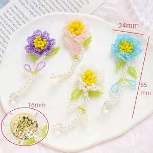 Handmade beaded flower pendant brooch with precise dimensions of 24mm by 65mm for DIY crafts