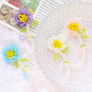 Handmade woven bead flower pendants in multiple colors with pearls and crystal drops
