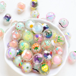 Colorful hand-painted transparent beads with flower and strawberry patterns for DIY jewelry