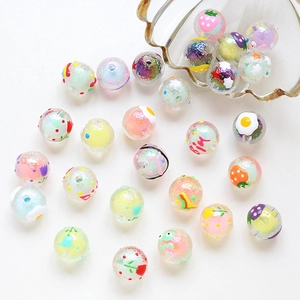 Hand-painted glass beads with strawberry and flower patterns for DIY jewelry making