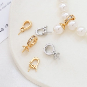 S925 sterling silver jewelry bails and pearl caps with zircon inlay for DIY jewelry