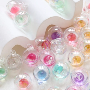 Pendentifs boules de verre colorées avec remplissage liquide pour bijoux DIY