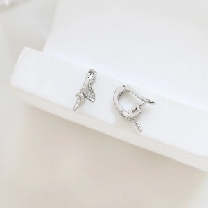 Macro view of silver cubic zirconia clasp connector for DIY pearl necklace and jewelry