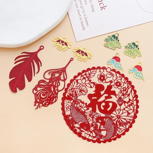Chinese style metal pendants with red feather and enamel charms for DIY jewelry making