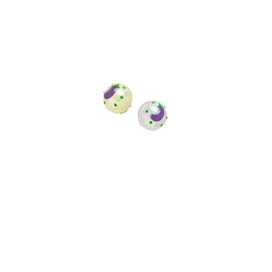 Perle in vetro iridato da 16mm con motivo a melanzana viola e pois verdi per gioielli fai-da-te